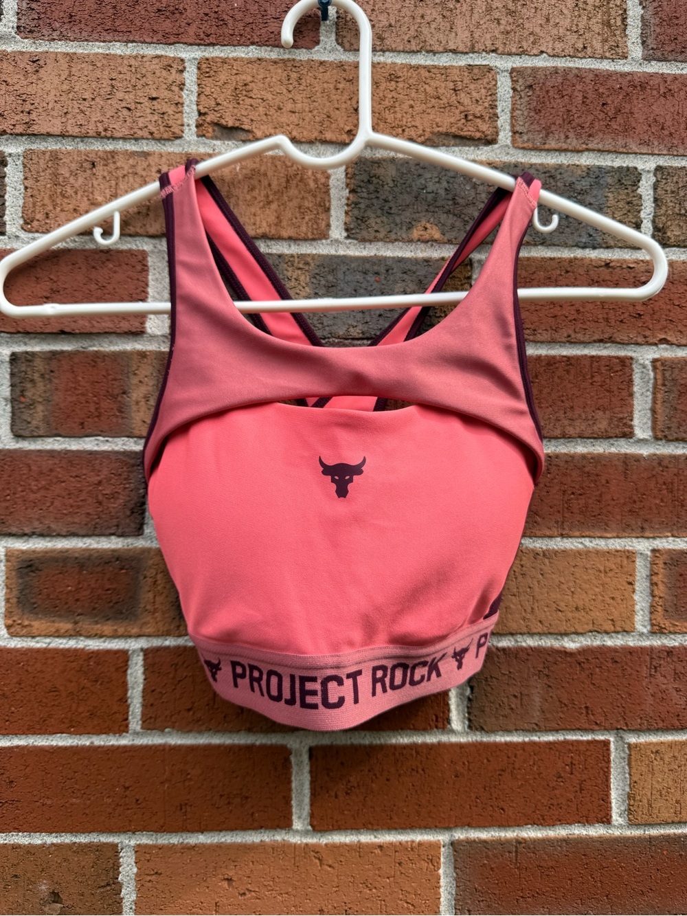Under Armour Project Rock Sports Bra Pink Burgundy Crossback Women’s